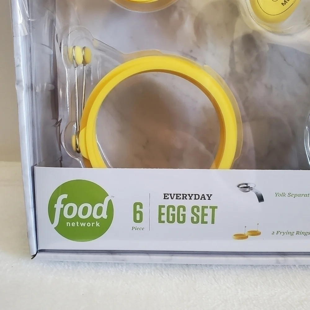 FOOD Network 6 Piece Egg Set Yolk Separator Egg Poachers Frying Rings Timer NIB